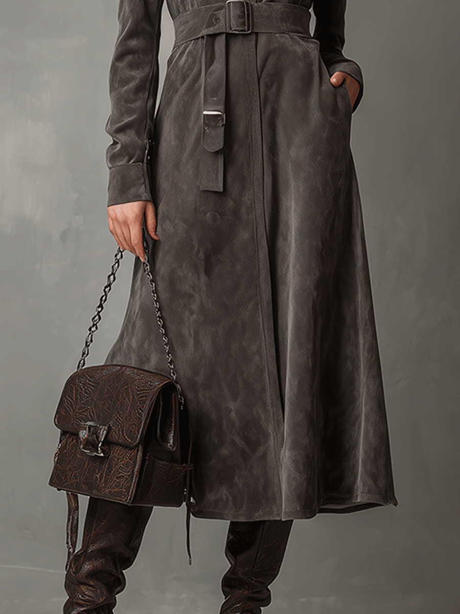 Anna-Berg | High Neck Belted Suede Dress