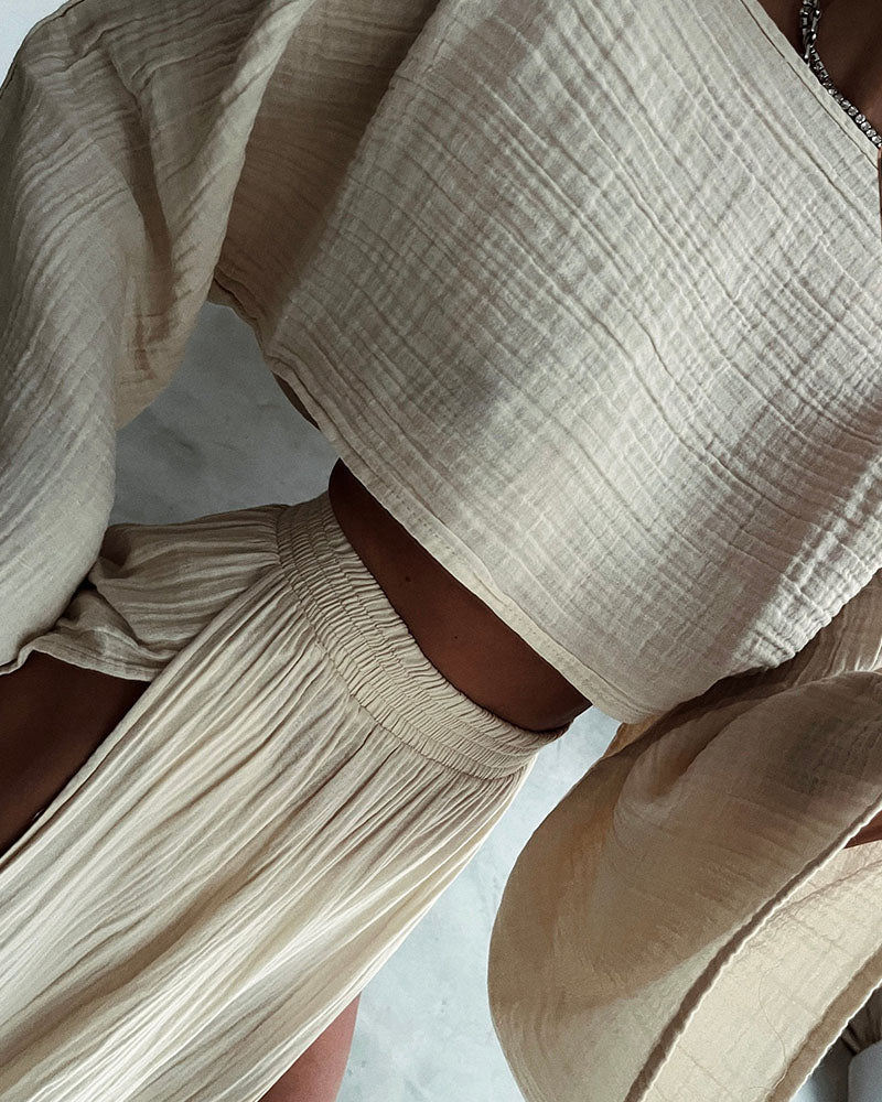 Anna-Berg | Stylish Polyester and Linen Split Two-Piece Set