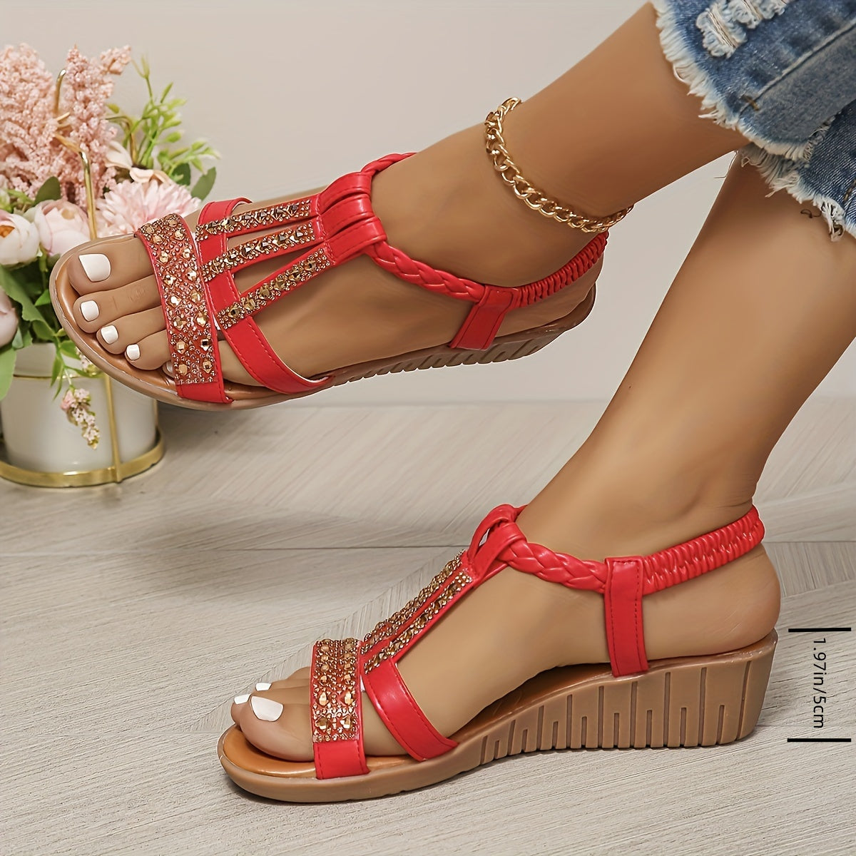 Anna-Berg | Modern Rhinestone Woven Sandals for Effortless Elegance