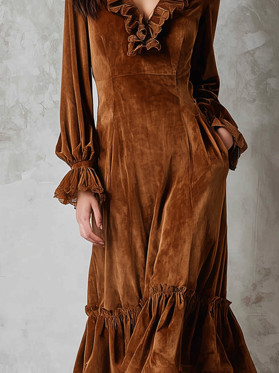 Anna-Berg | Retro Ruffle Neck Lace Trim Dress