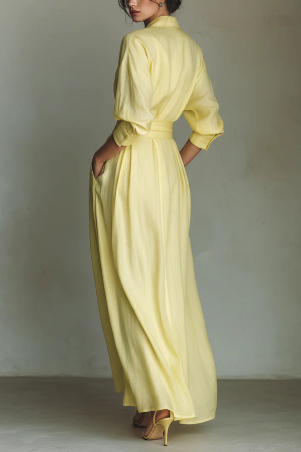 Anna-Berg | Solid Color Lapel Long Sleeve Dress