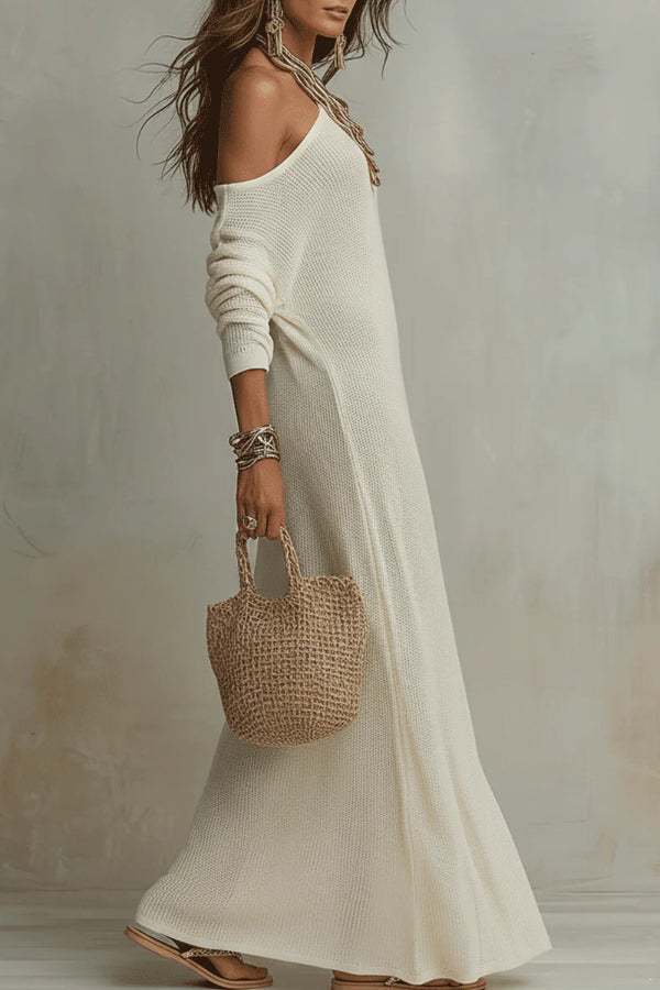 Anna-Berg | Solid Color Slant Collar Long Dress