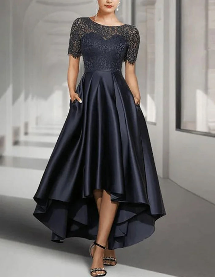 Anna-Berg | Satin Round Neck Two-Piece Short Dress