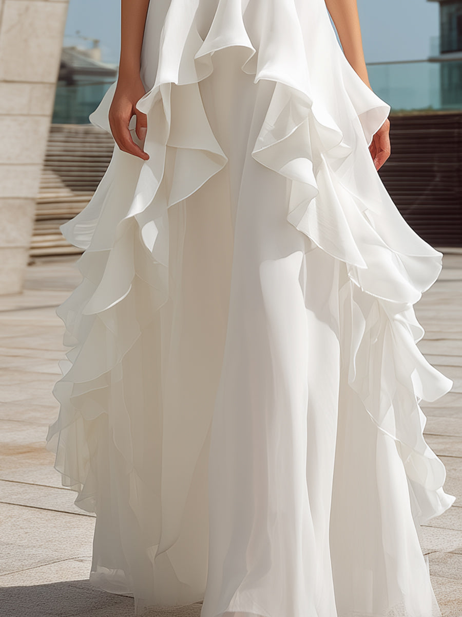 Anna-Berg | White Halter Layered Ruffle Dress