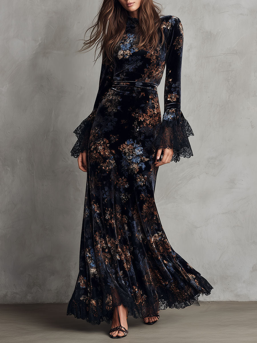 Anna-Berg | Velvet Floral Midnight Evening Dress