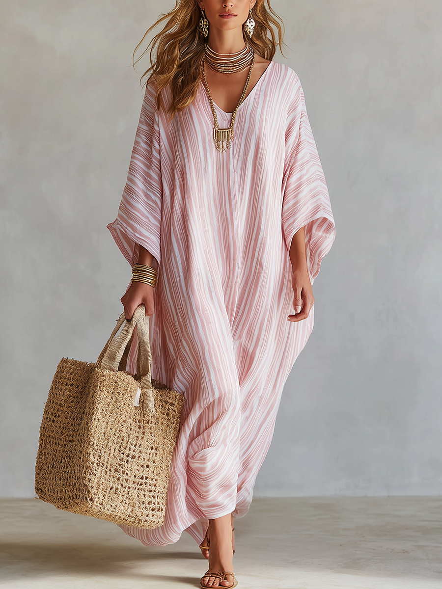 Anna-Berg | Bohemian Soft Pink Striped Dress