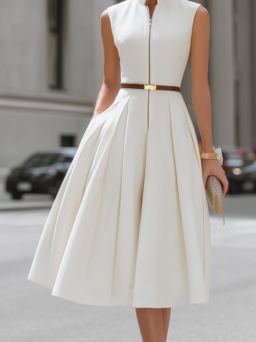 Anna-Berg | Sleeveless Zip-Front High-Neck Dress