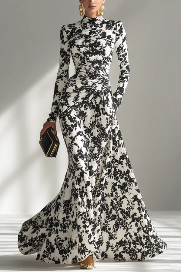 Anna-Berg | Black And White Color-Blocked Printed Dress
