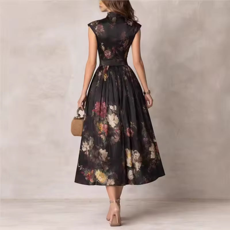 Anna-Berg | Black Floral Mao Neck Dress