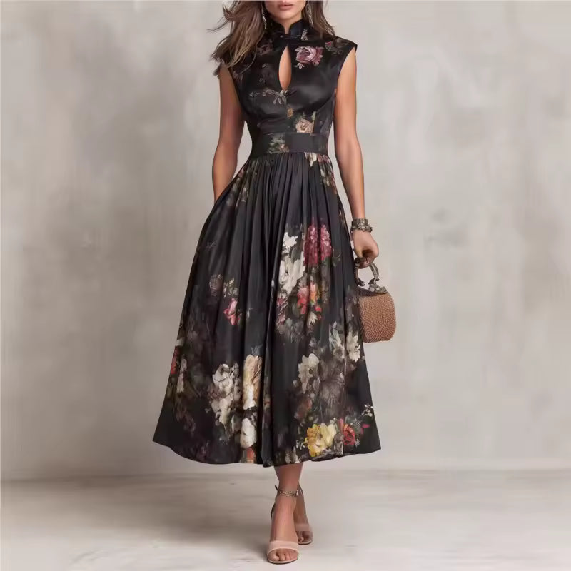 Anna-Berg | Black Floral Mao Neck Dress