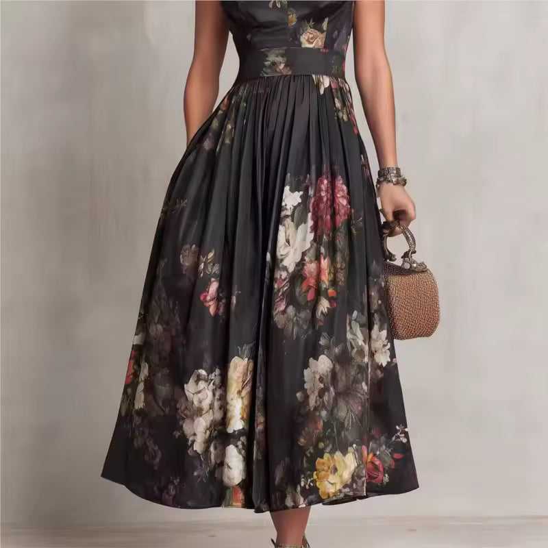 Anna-Berg | Black Floral Mao Neck Dress