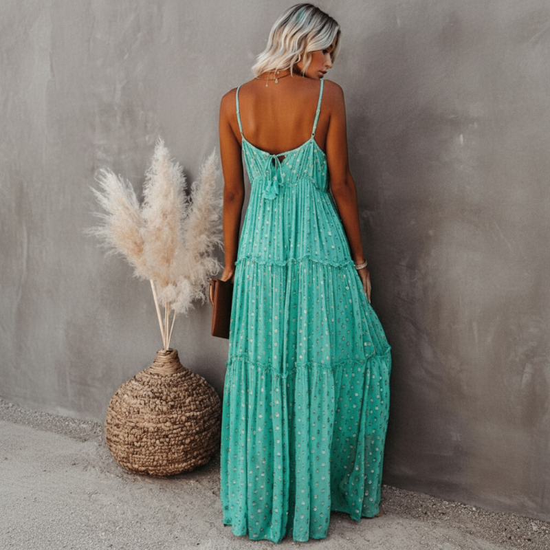 Anna-Berg | Timeless Sleeveless Dress With V-Neck And Subtle Pattern
