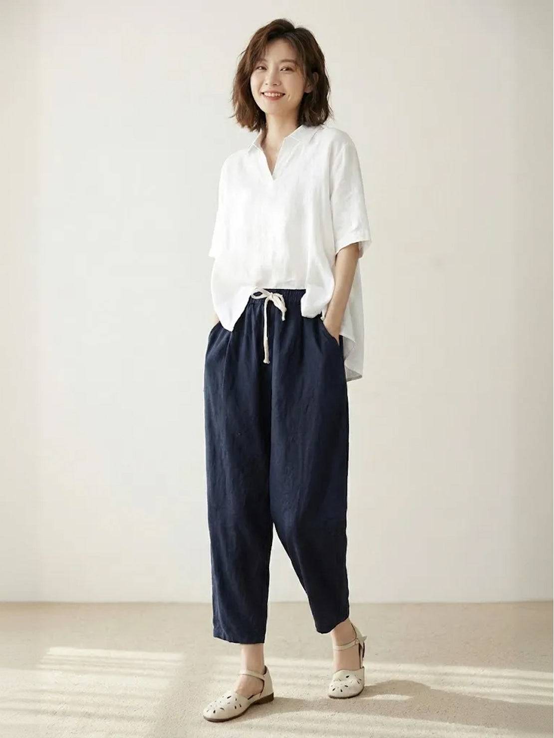 Anna-Berg | Effortless Casual Drawstring Straight-Leg Casual Pants