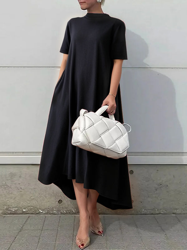 Anna-Berg | High-Low Short Sleeves Solid Color Dress