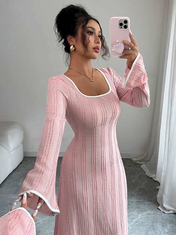 Anna-Berg | A-Line Bodycon Ribbed Knit Split-Joint Dress