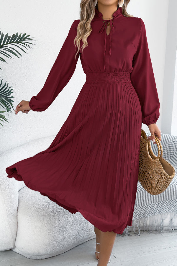 Anna-Berg | Solid Color Long-Sleeved Fitted Waist Dress