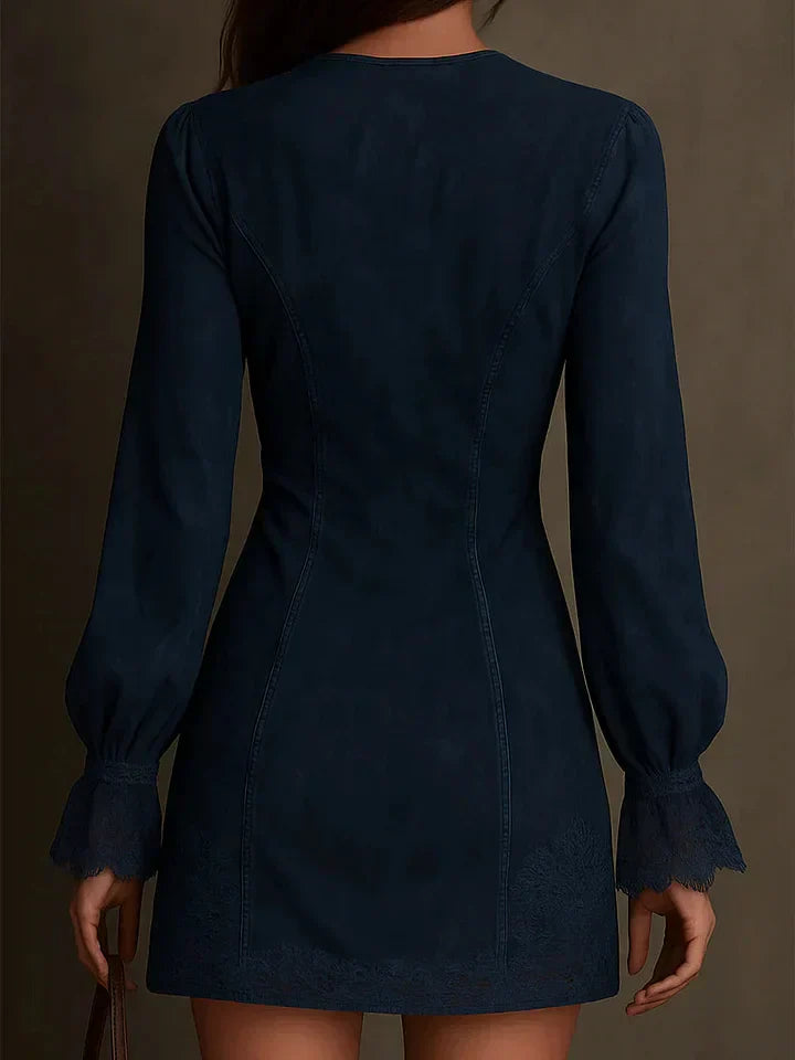 Anna-Berg | Modern Figure-Hugging Suede Dress With Delicate Lace