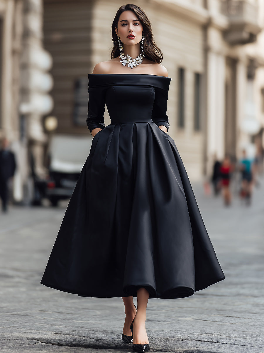 Anna-Berg | Elegant Off-Shoulder Satin Dress
