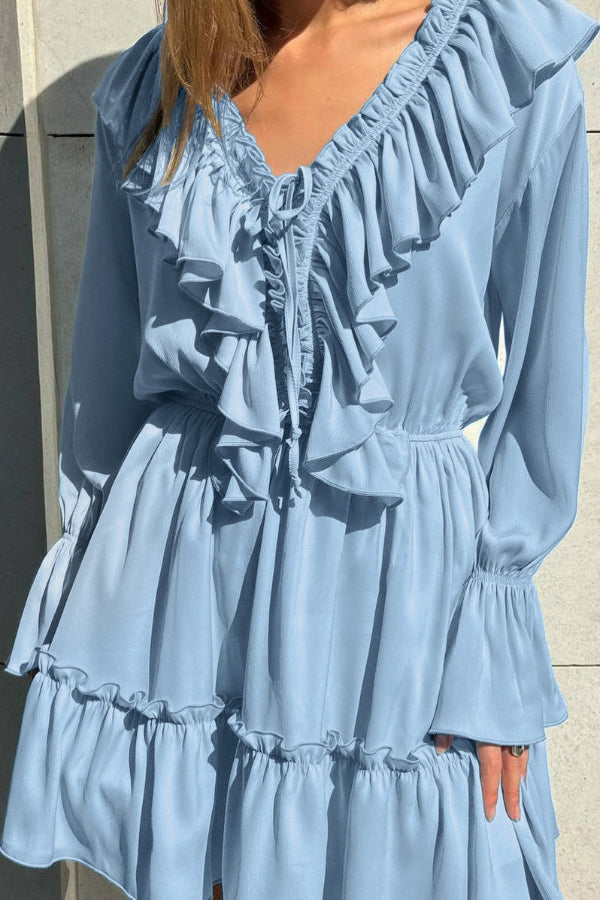 Anna-Berg | Solid Color V-Neck Ruffled Ruched Dress