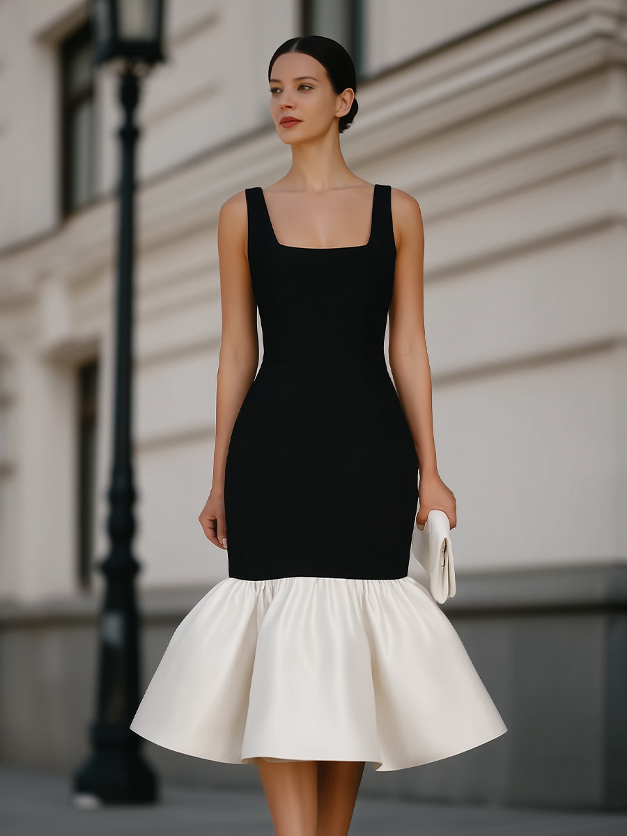 Anna-Berg | Square Neck Sleeveless Ruffle Hem Dress