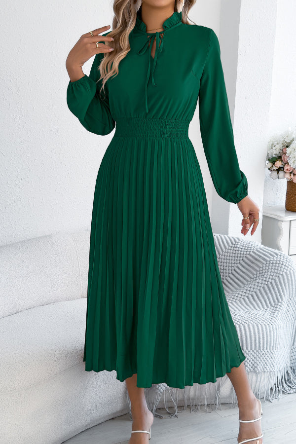 Anna-Berg | Solid Color Long-Sleeved Fitted Waist Dress