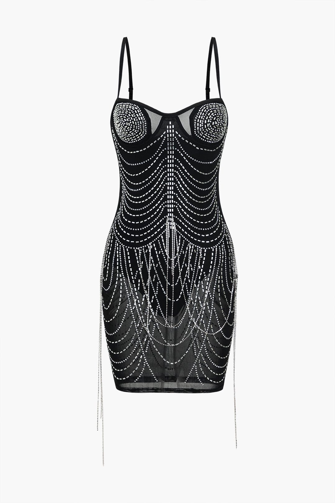 Anna-Berg | Romantic Rhinestone-Embellished Mesh Mini Dress – Sparkling Glamour For Unforgettable Nights