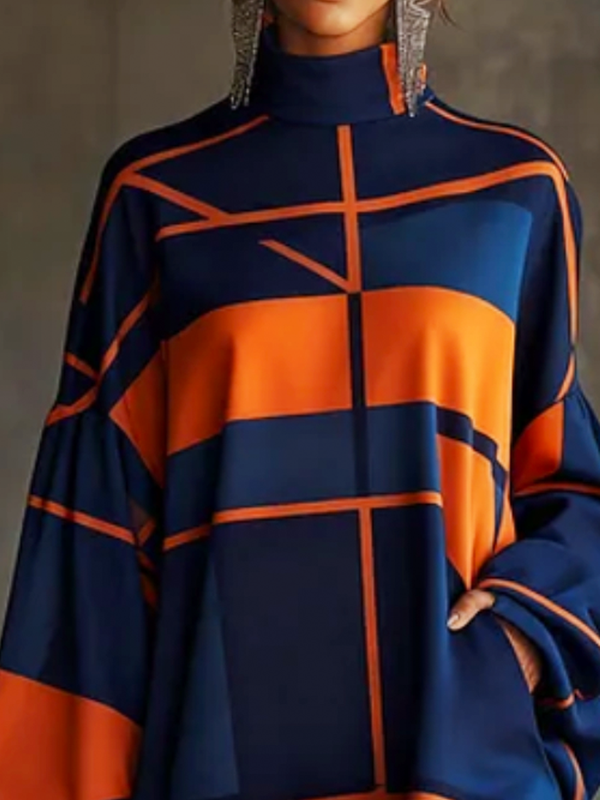 Anna-Berg | Long Sleeves Loose Contrast Color Dress
