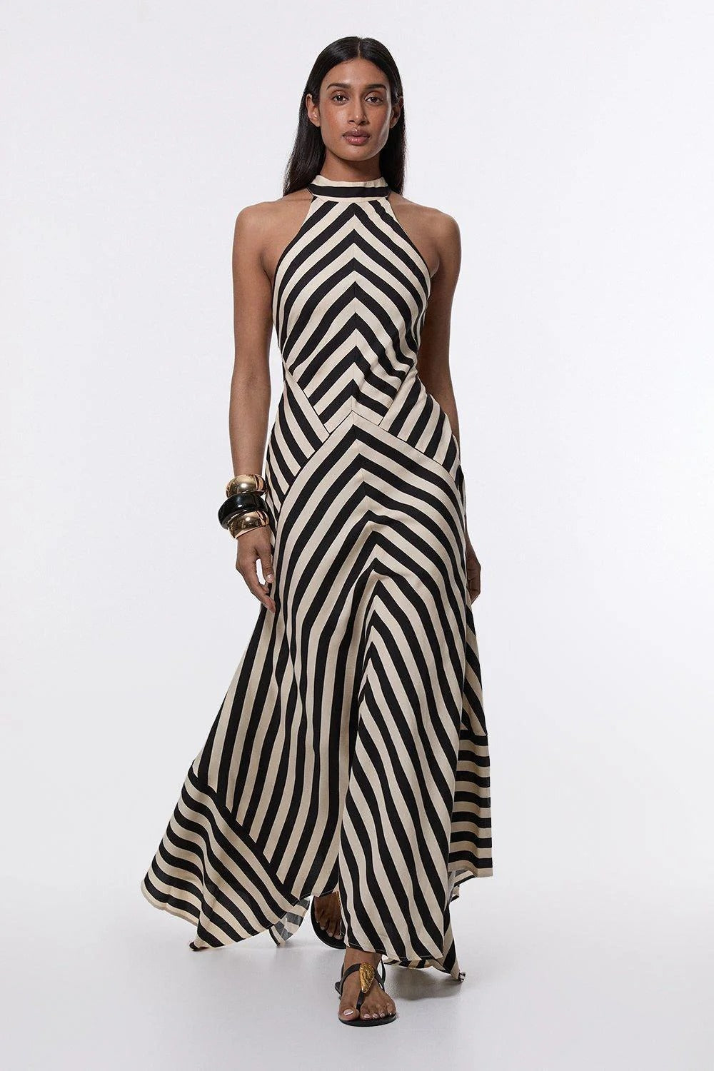 Anna-Berg | Mono Fluid Stripe Halter Dress