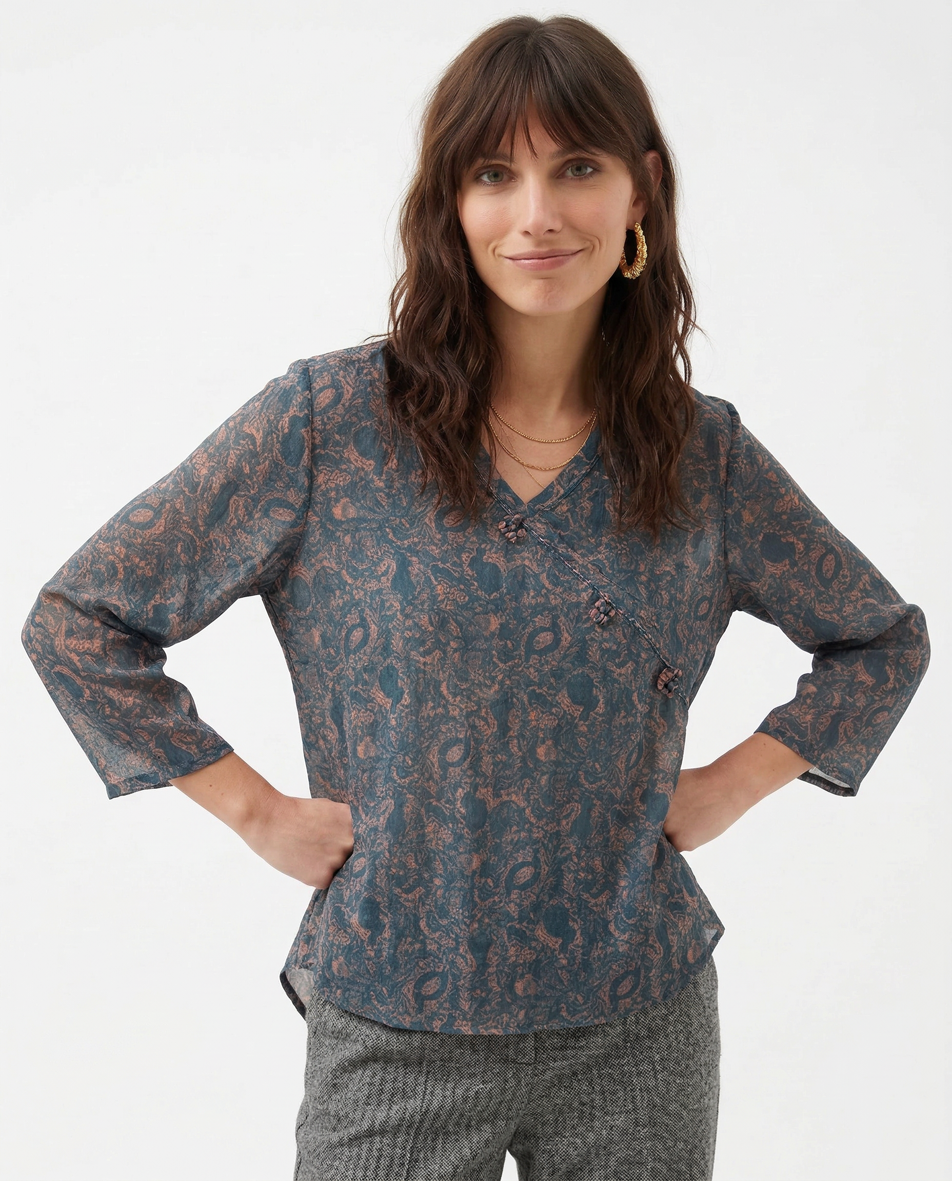 Anna-Berg | Ivory Wrap-Front Silk-Blend Blouse