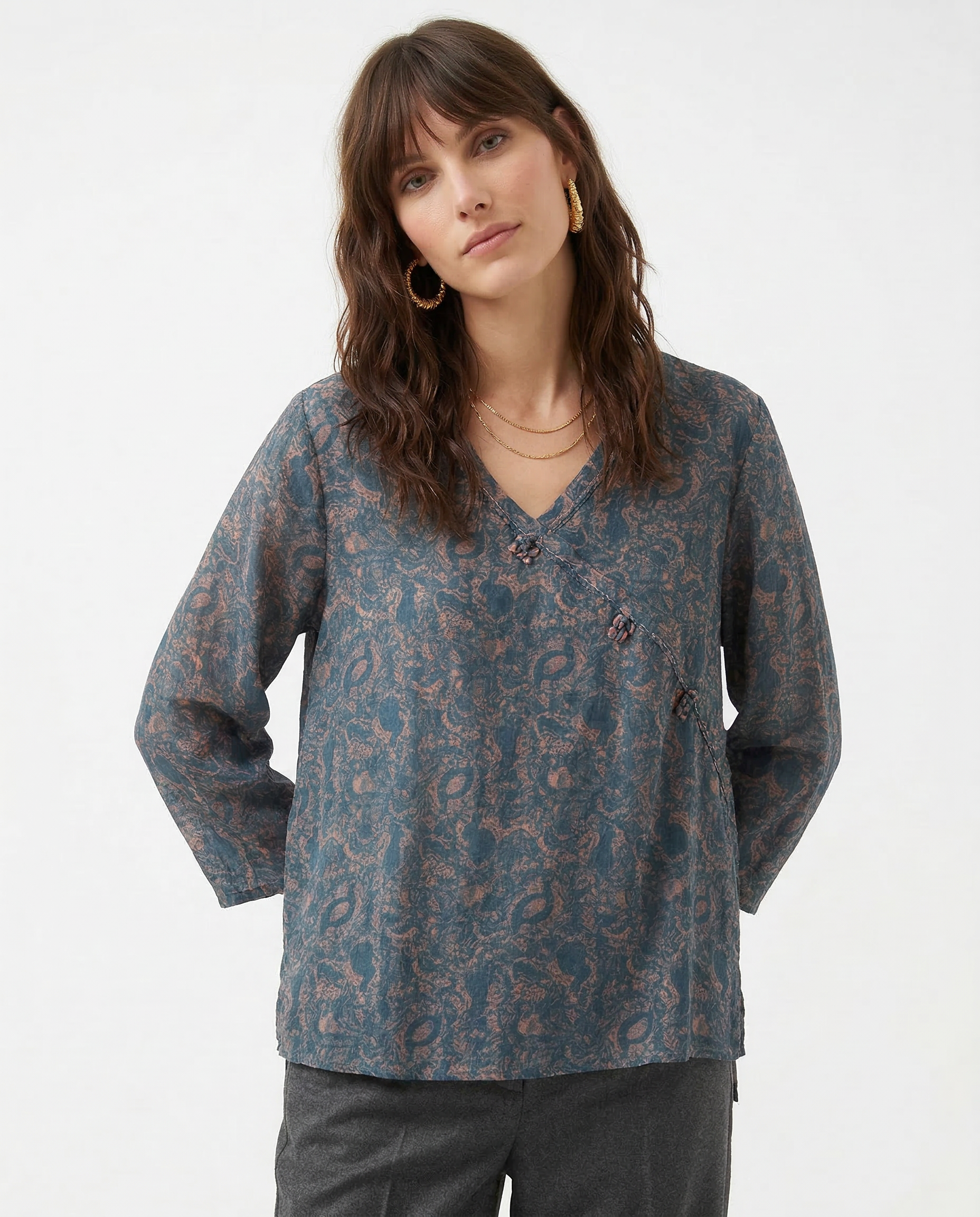 Anna-Berg | Ivory Wrap-Front Silk-Blend Blouse
