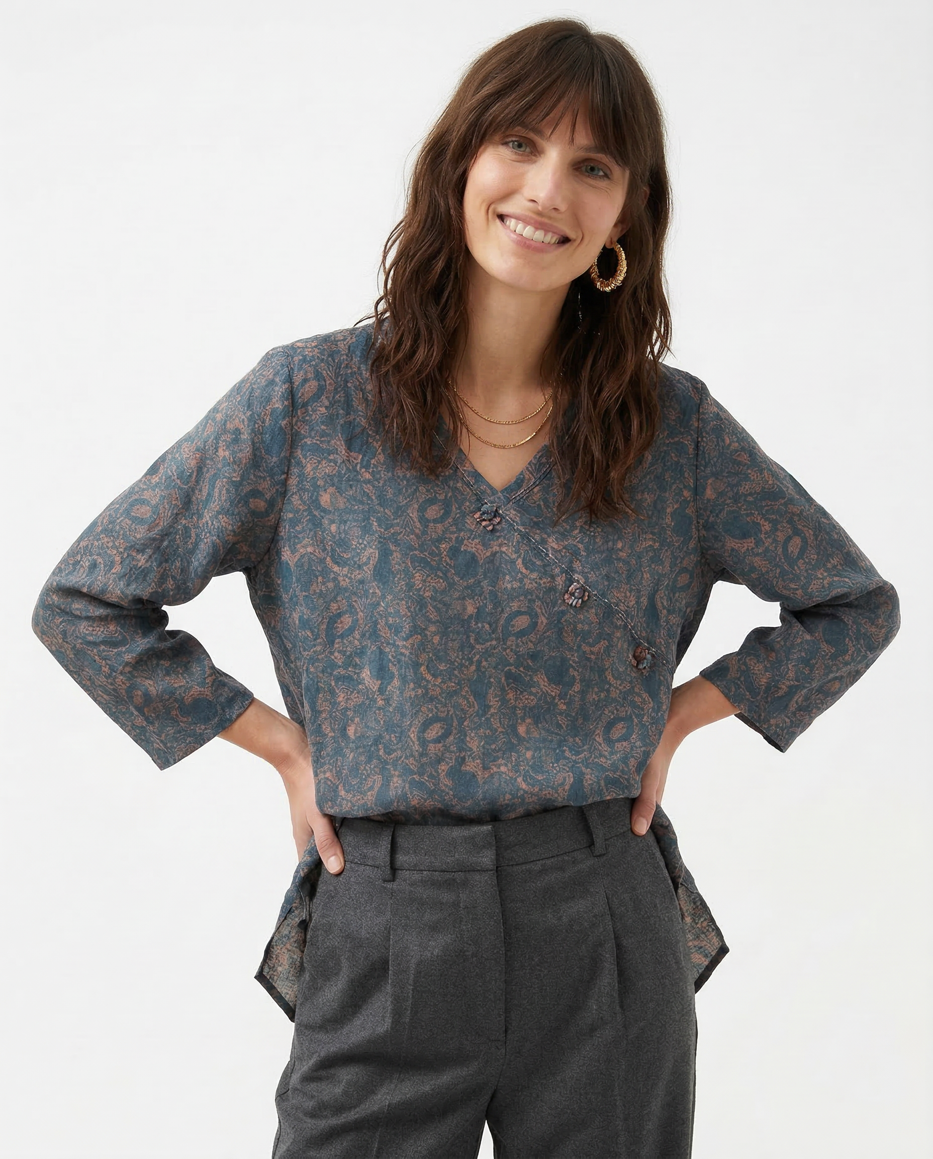 Anna-Berg | Ivory Wrap-Front Silk-Blend Blouse