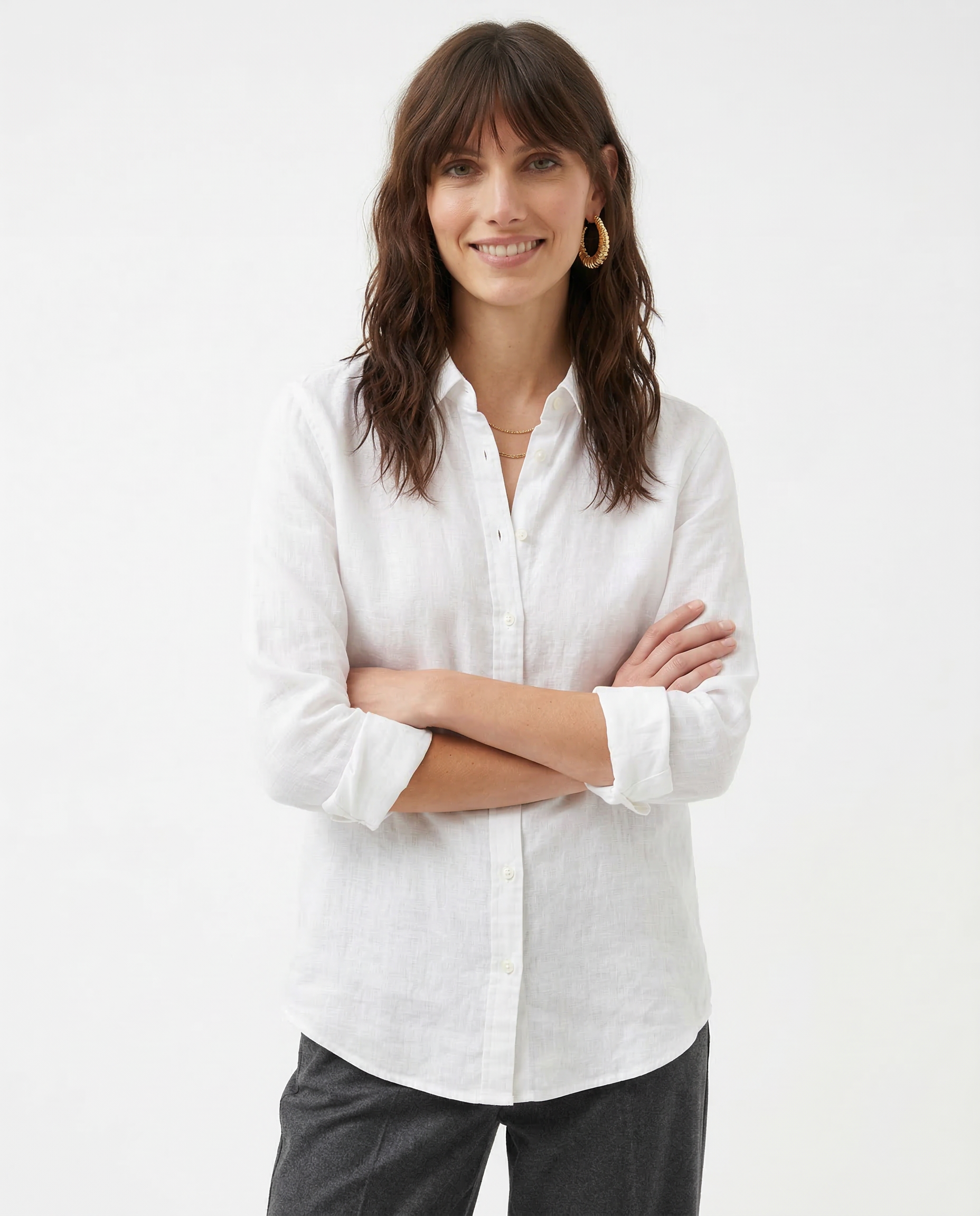 Anna-Berg | Natural Relaxed Fit Button-Up Linen Blouse