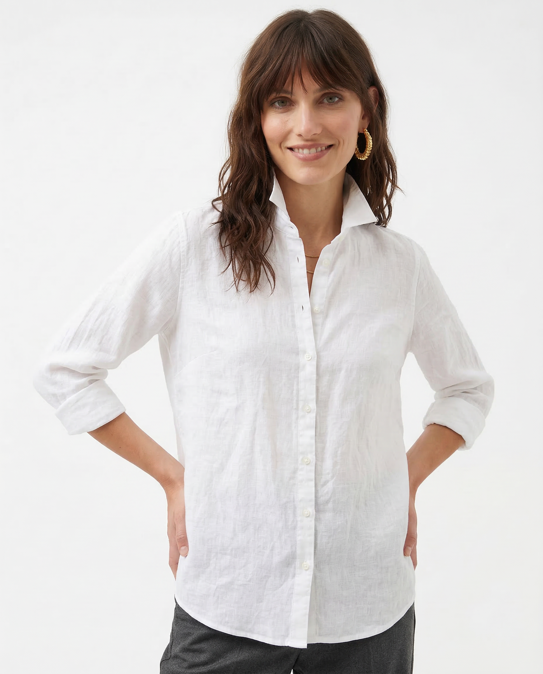 Anna-Berg | Natural Relaxed Fit Button-Up Linen Blouse