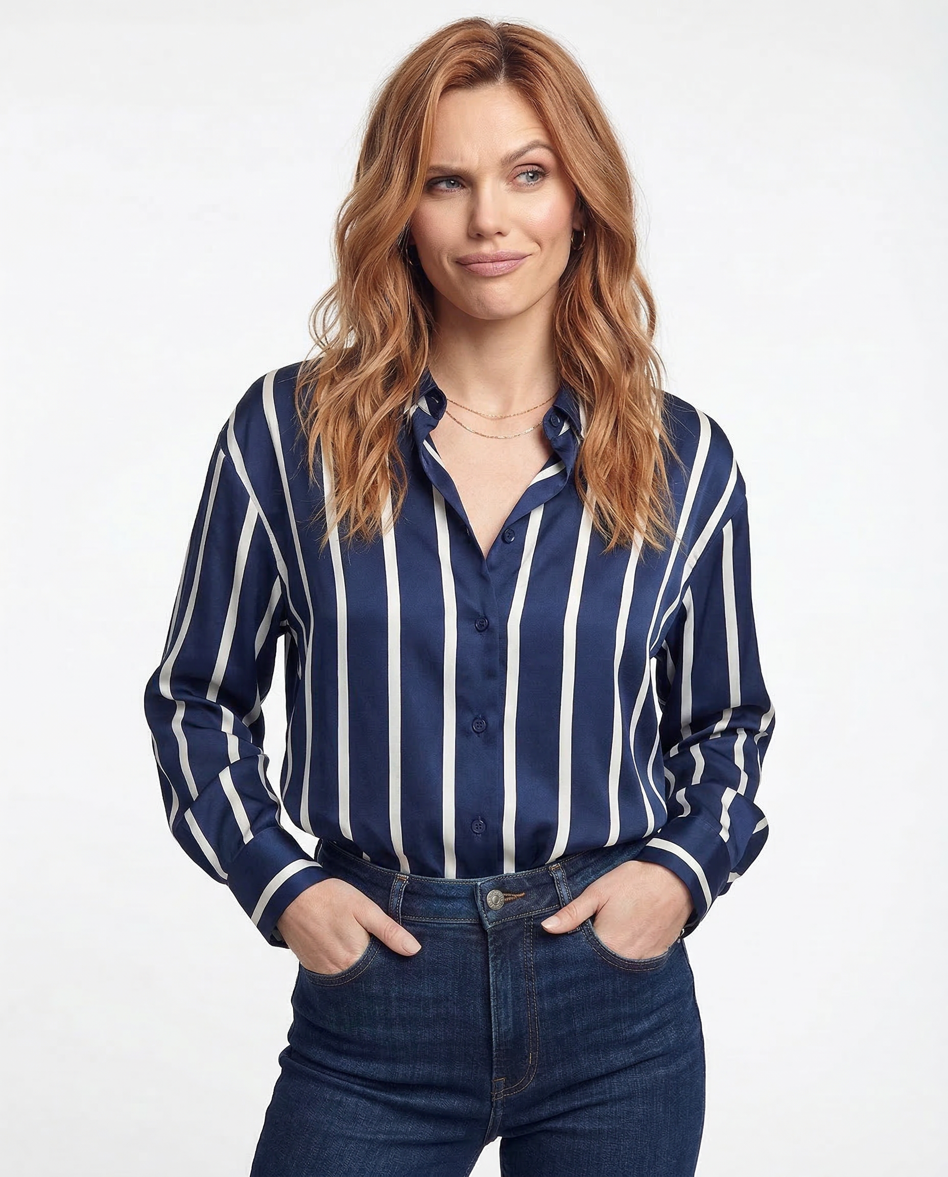 Anna-Berg | Ivory Striped Satin Blouse