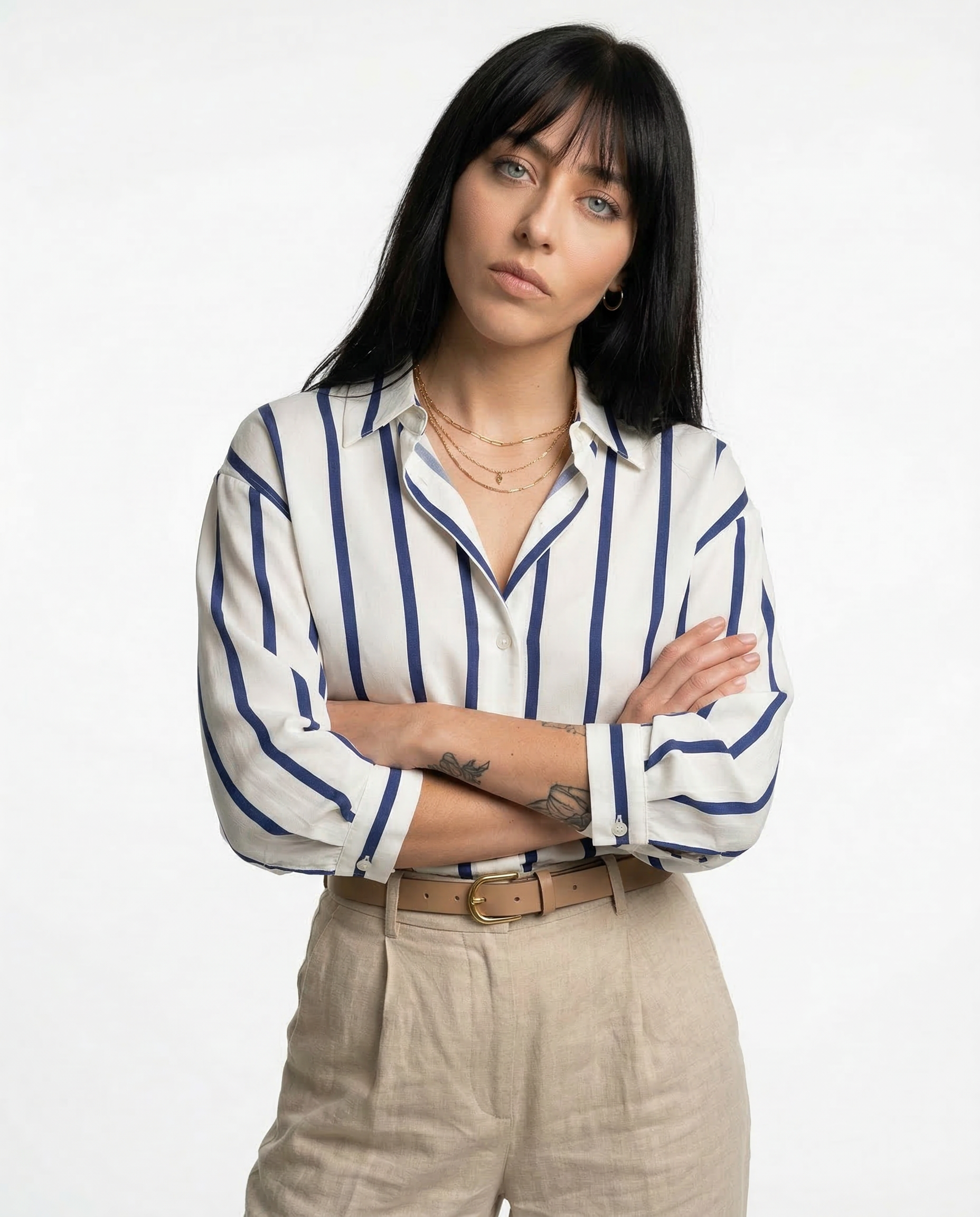 Anna-Berg | Ivory Striped Satin Blouse
