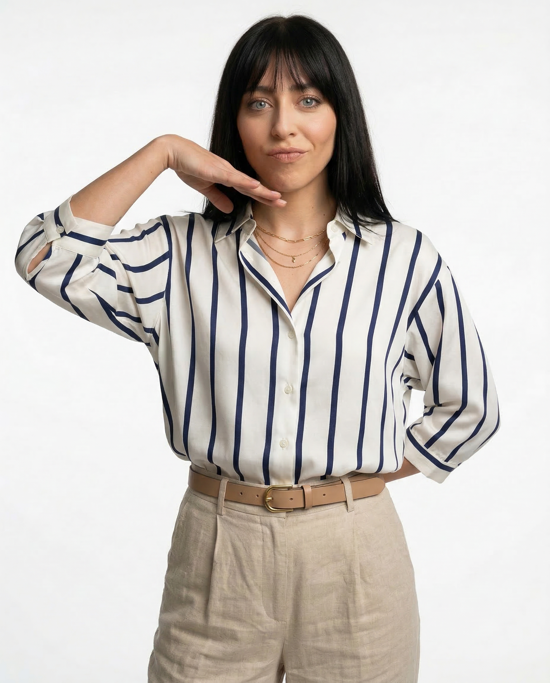 Anna-Berg | Ivory Striped Satin Blouse