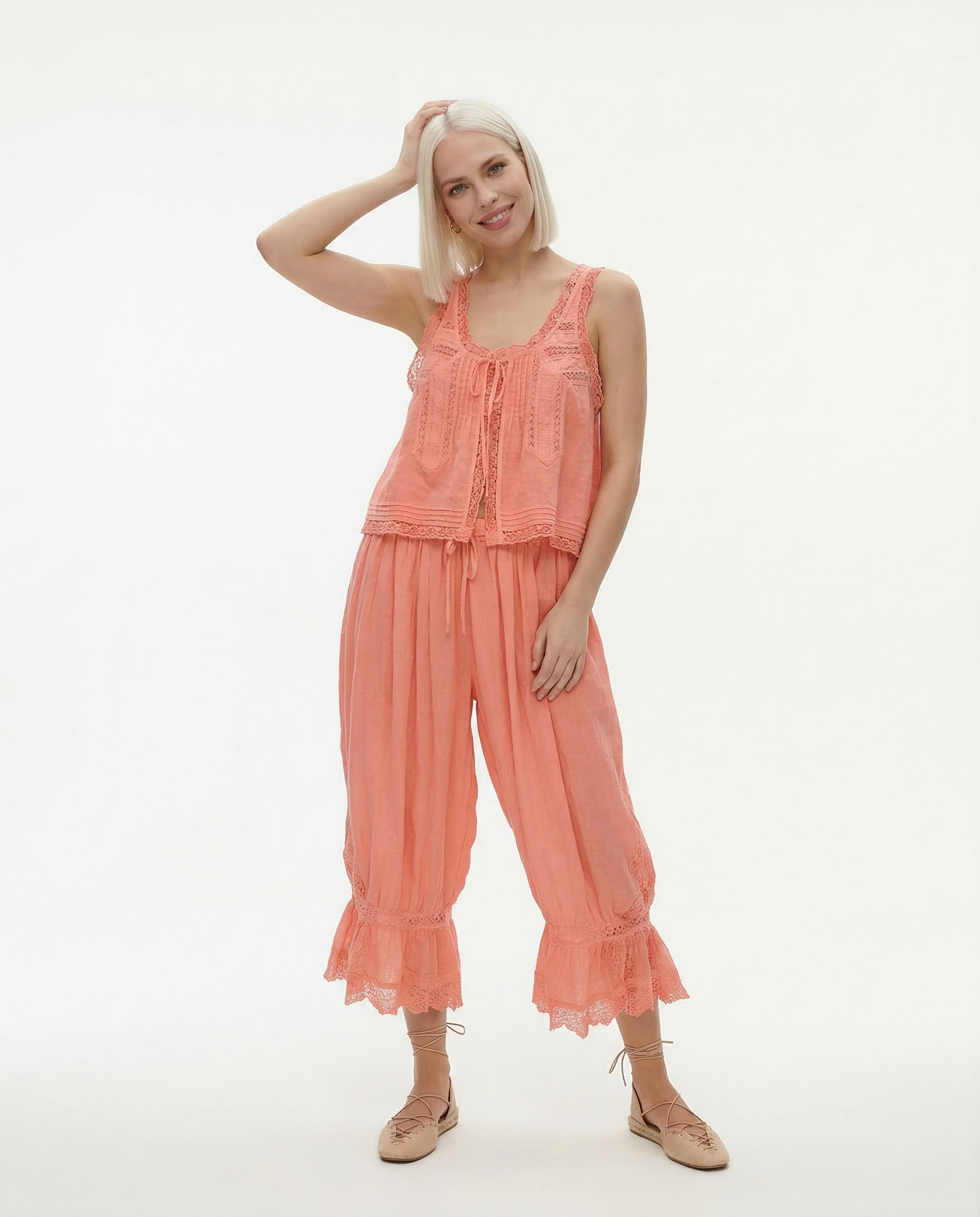 Anna-Berg | Ivory Cropped & High-Waist Lace Two-Piece Set