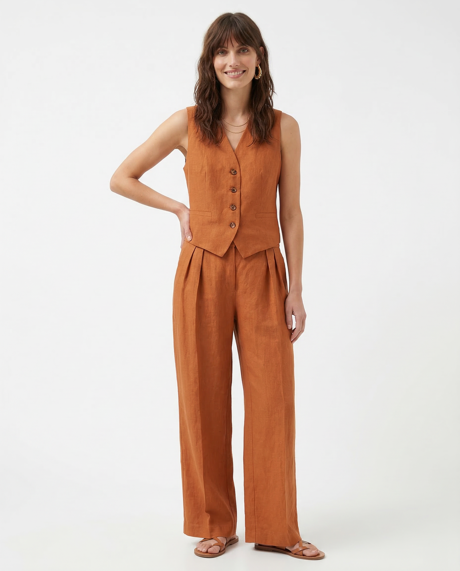 Anna-Berg | Natural Relaxed-Fit Belted Linen Trouser Set