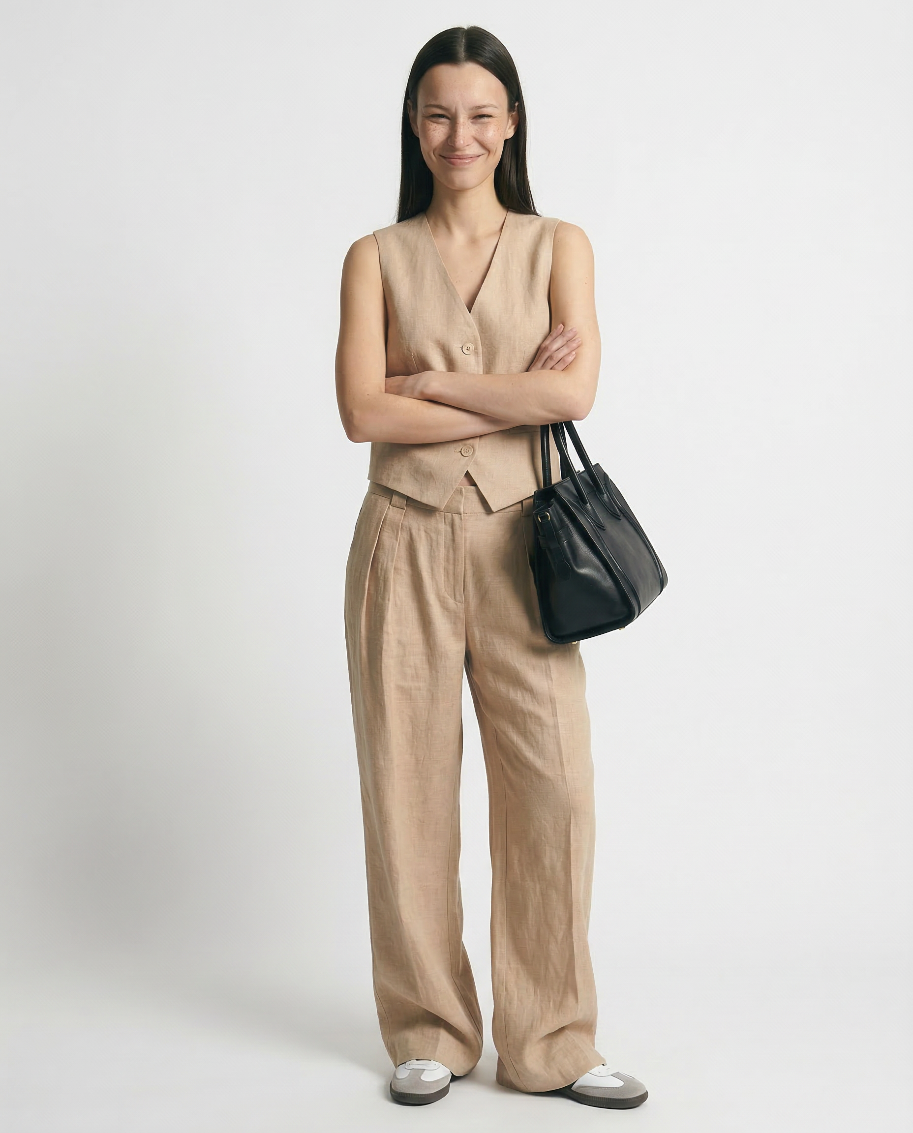 Anna-Berg | Natural Relaxed-Fit Belted Linen Trouser Set