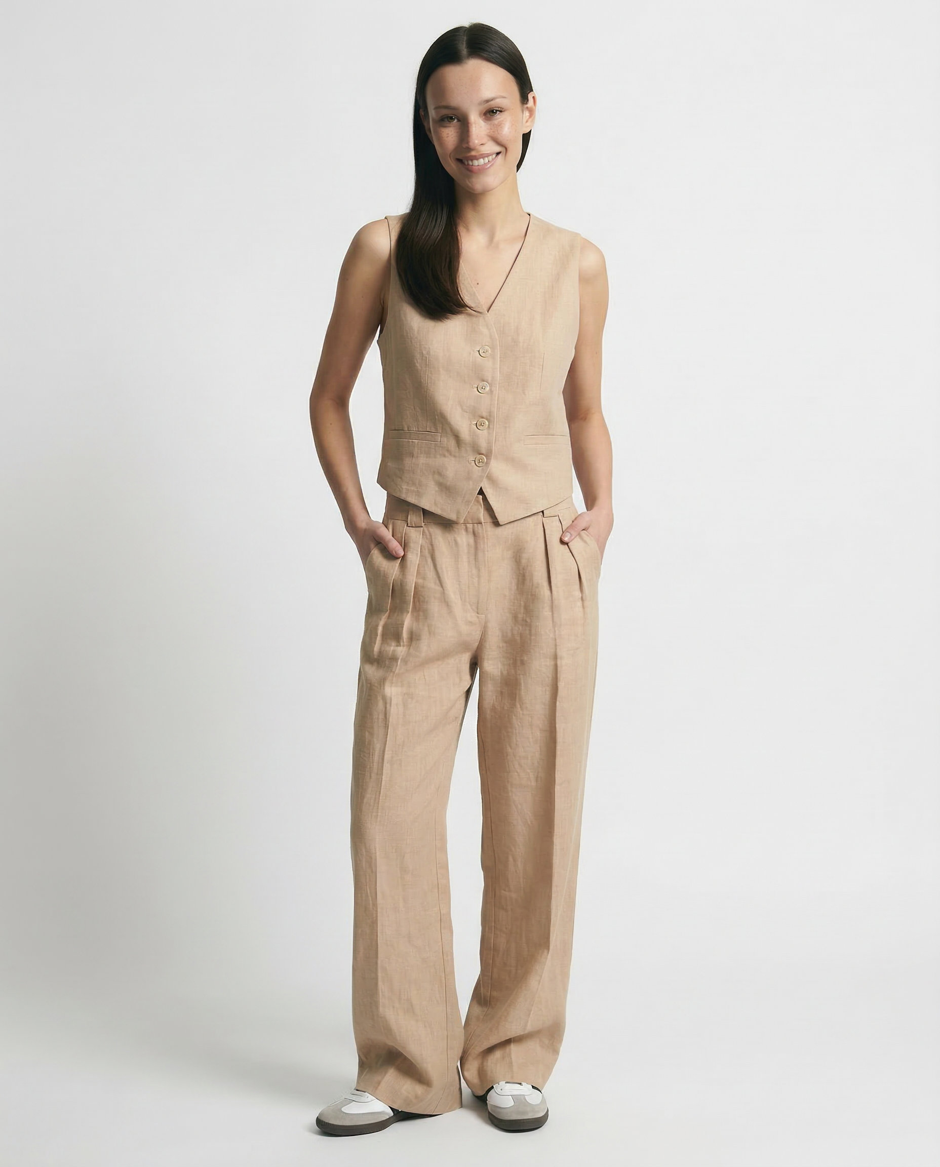 Anna-Berg | Natural Relaxed-Fit Belted Linen Trouser Set