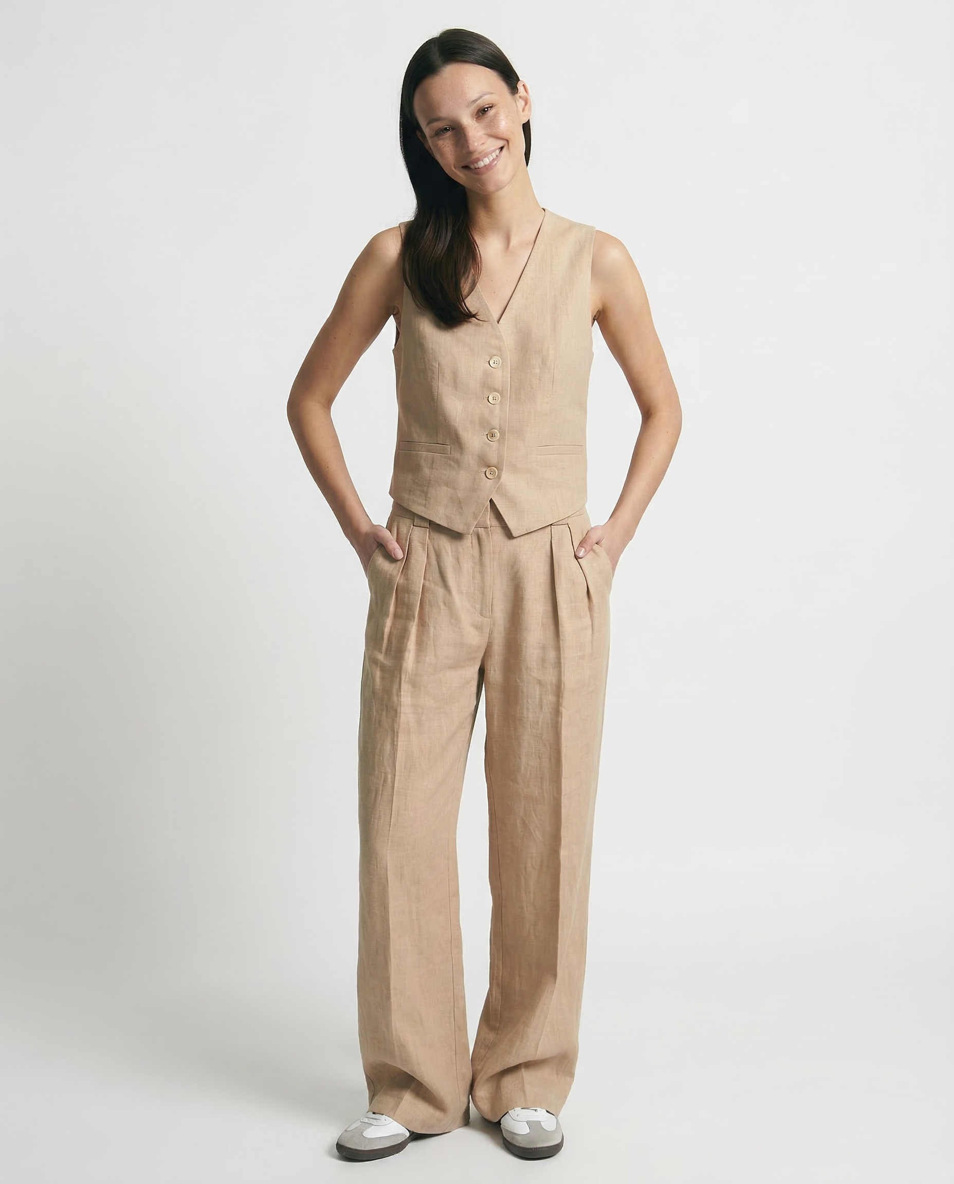 Anna-Berg | Natural Relaxed-Fit Belted Linen Trouser Set