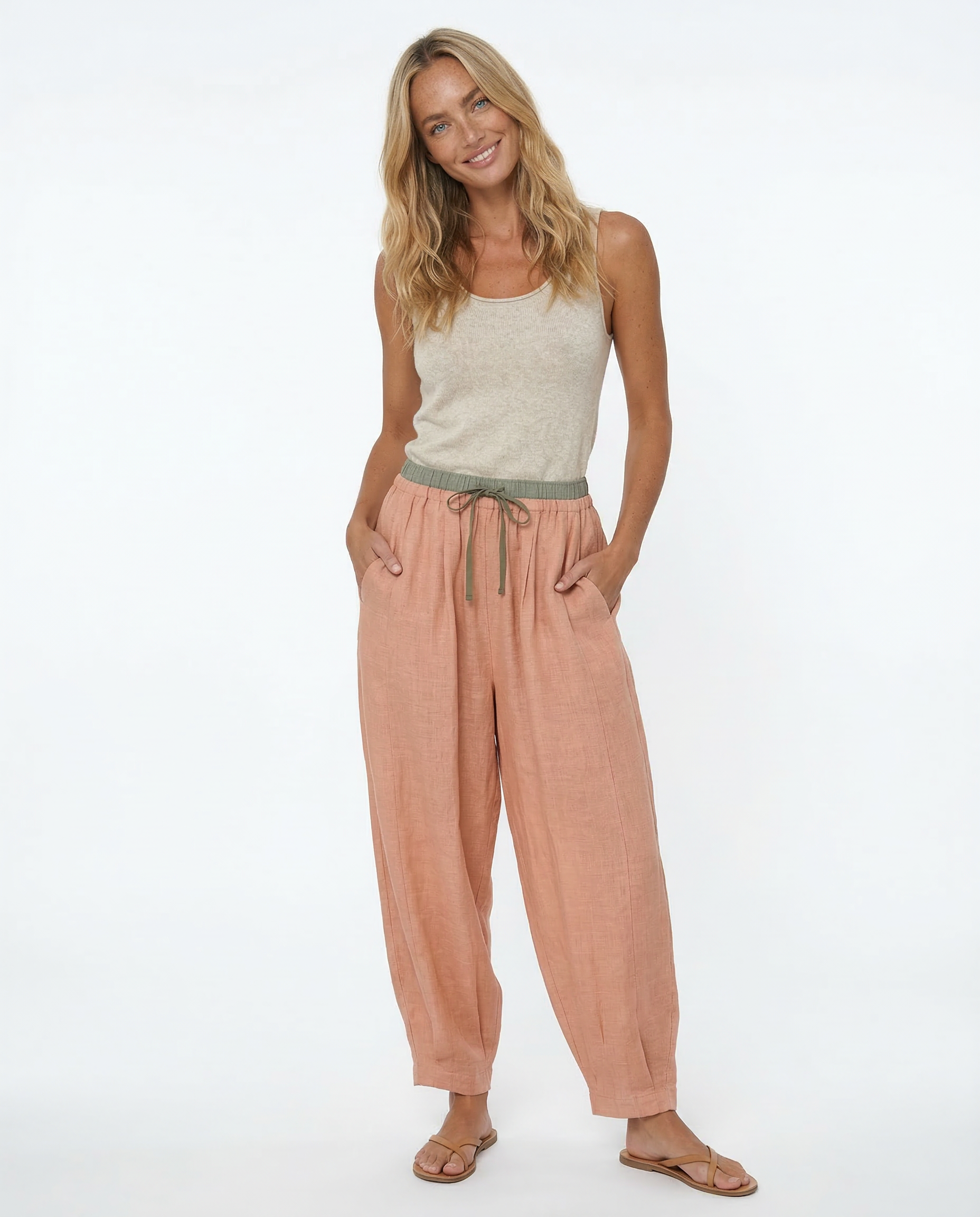 Anna-Berg | Stone High-Waist Wide-Leg Linen Trousers