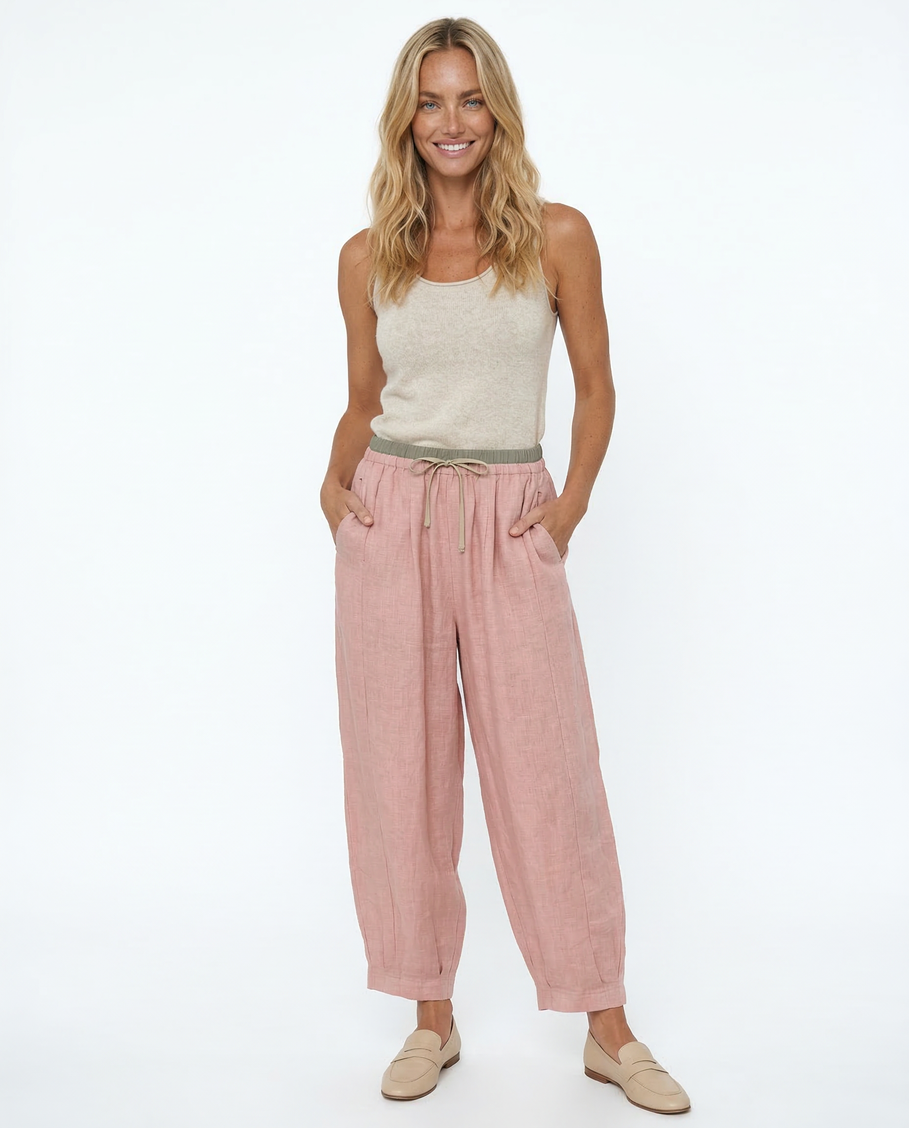 Anna-Berg | Stone High-Waist Wide-Leg Linen Trousers