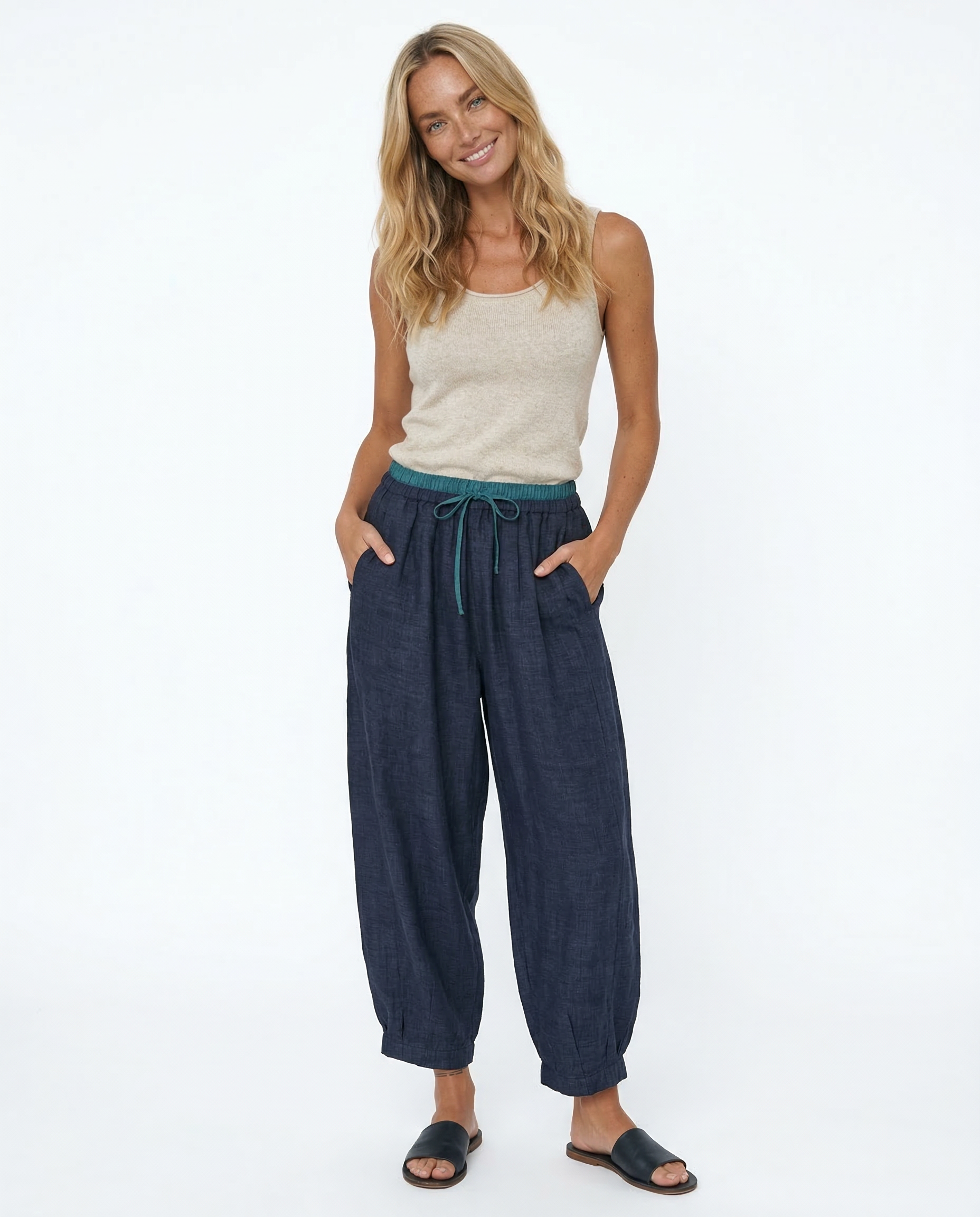 Anna-Berg | Stone High-Waist Wide-Leg Linen Trousers