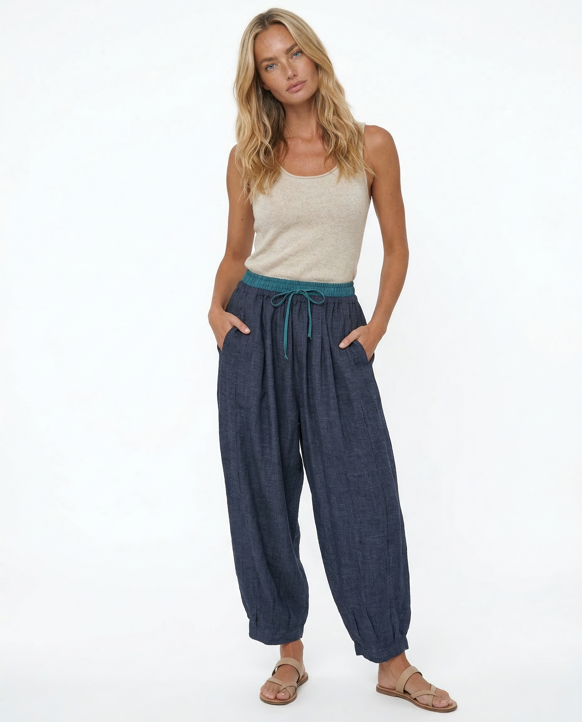 Anna-Berg | Stone High-Waist Wide-Leg Linen Trousers