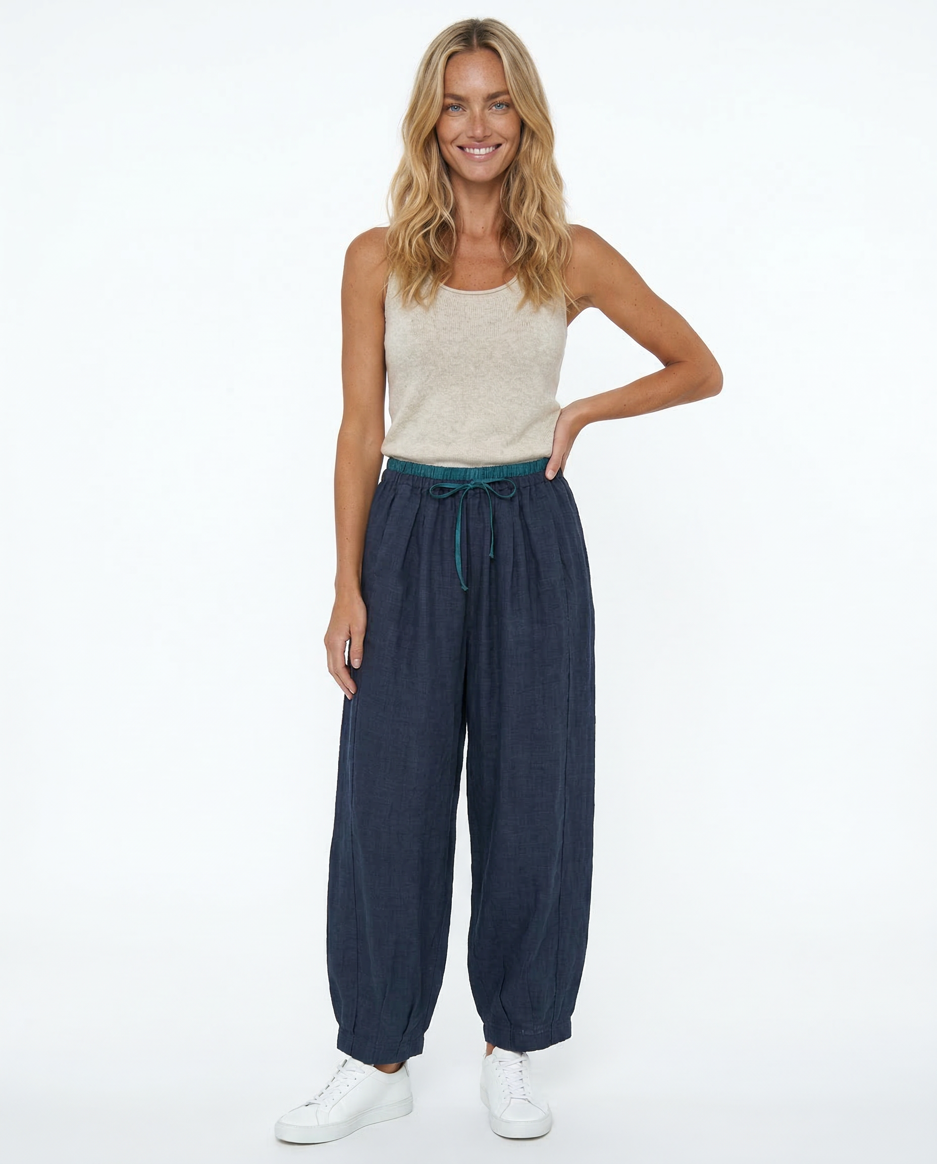 Anna-Berg | Stone High-Waist Wide-Leg Linen Trousers