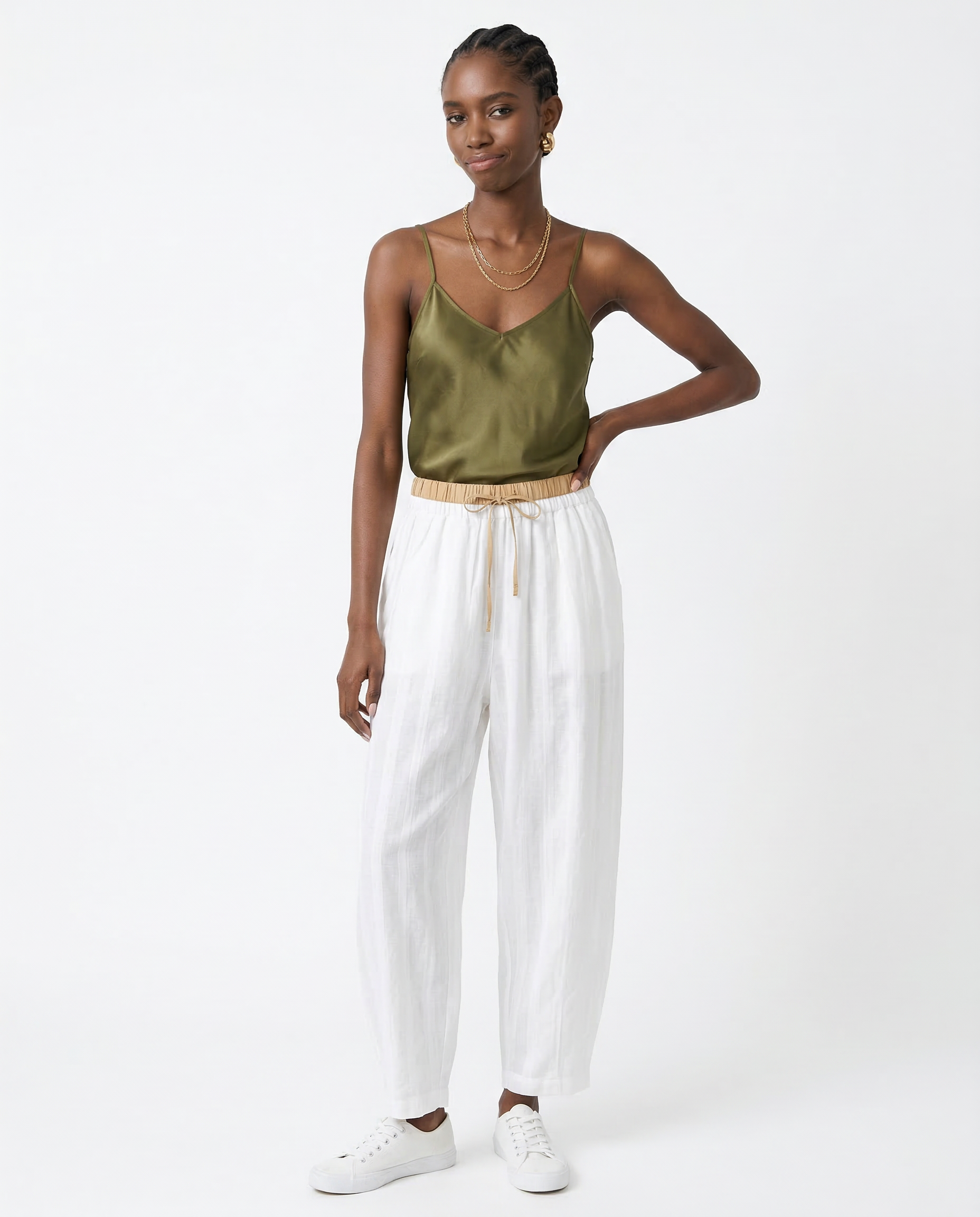 Anna-Berg | Stone High-Waist Wide-Leg Linen Trousers