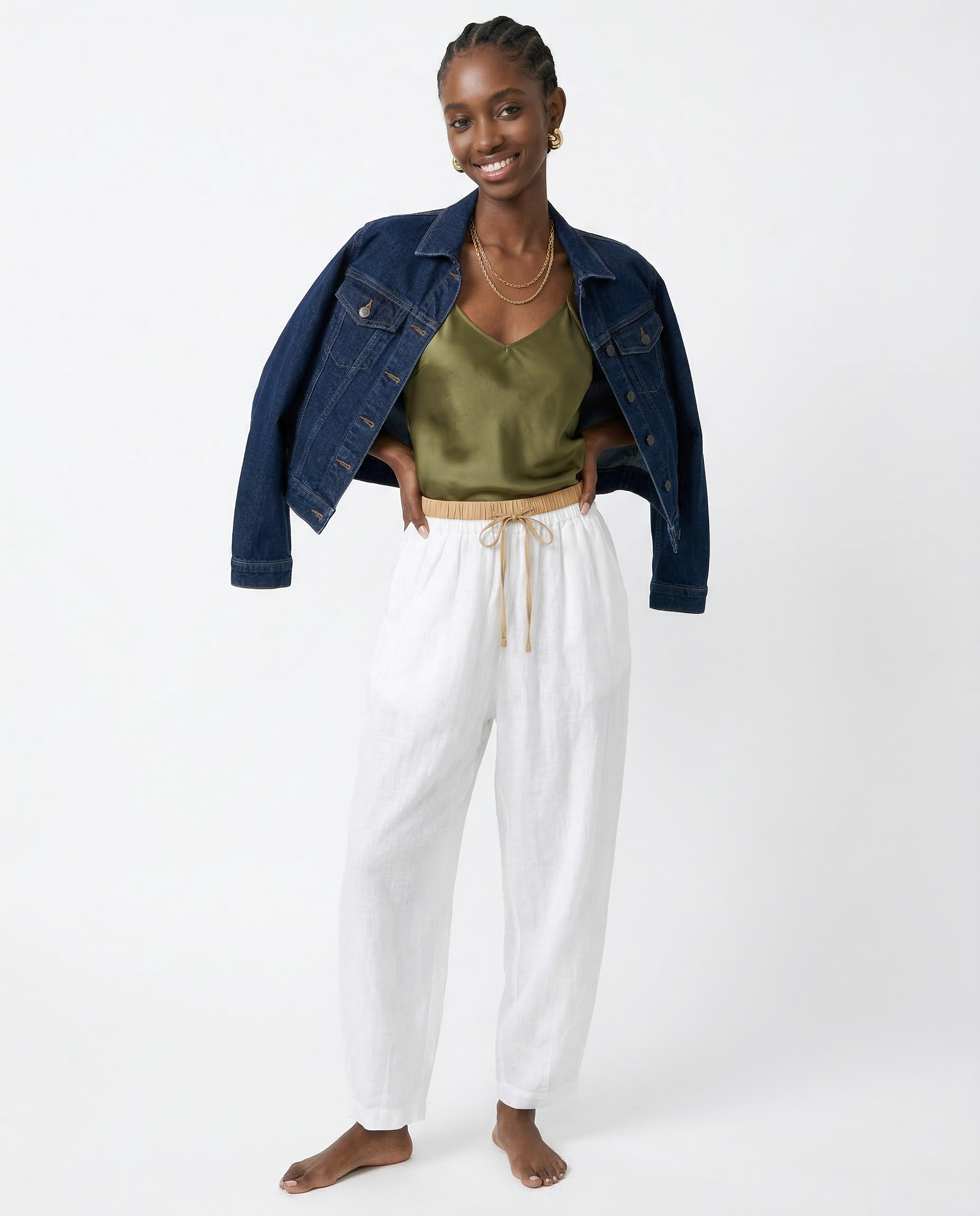 Anna-Berg | Stone High-Waist Wide-Leg Linen Trousers