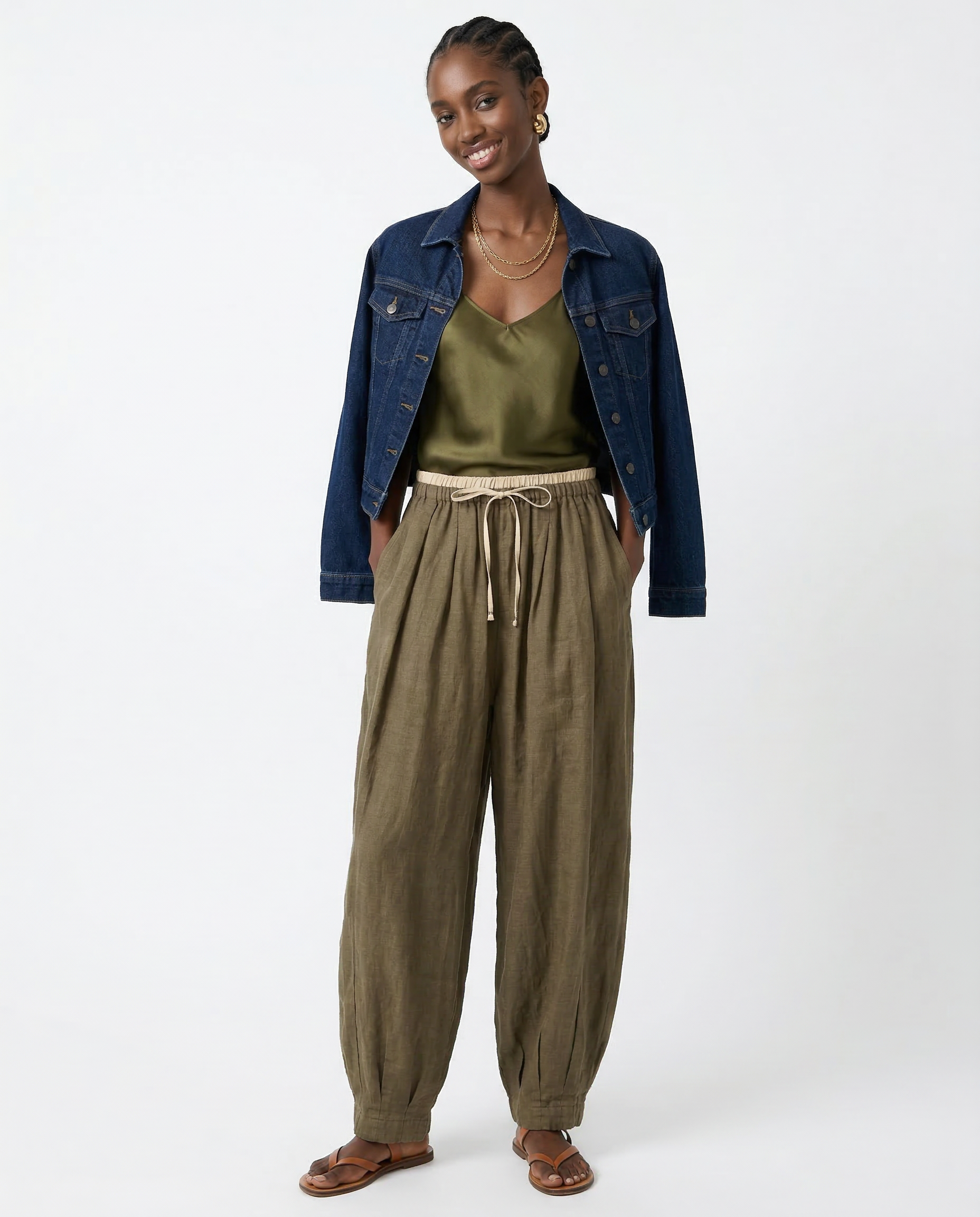Anna-Berg | Stone High-Waist Wide-Leg Linen Trousers
