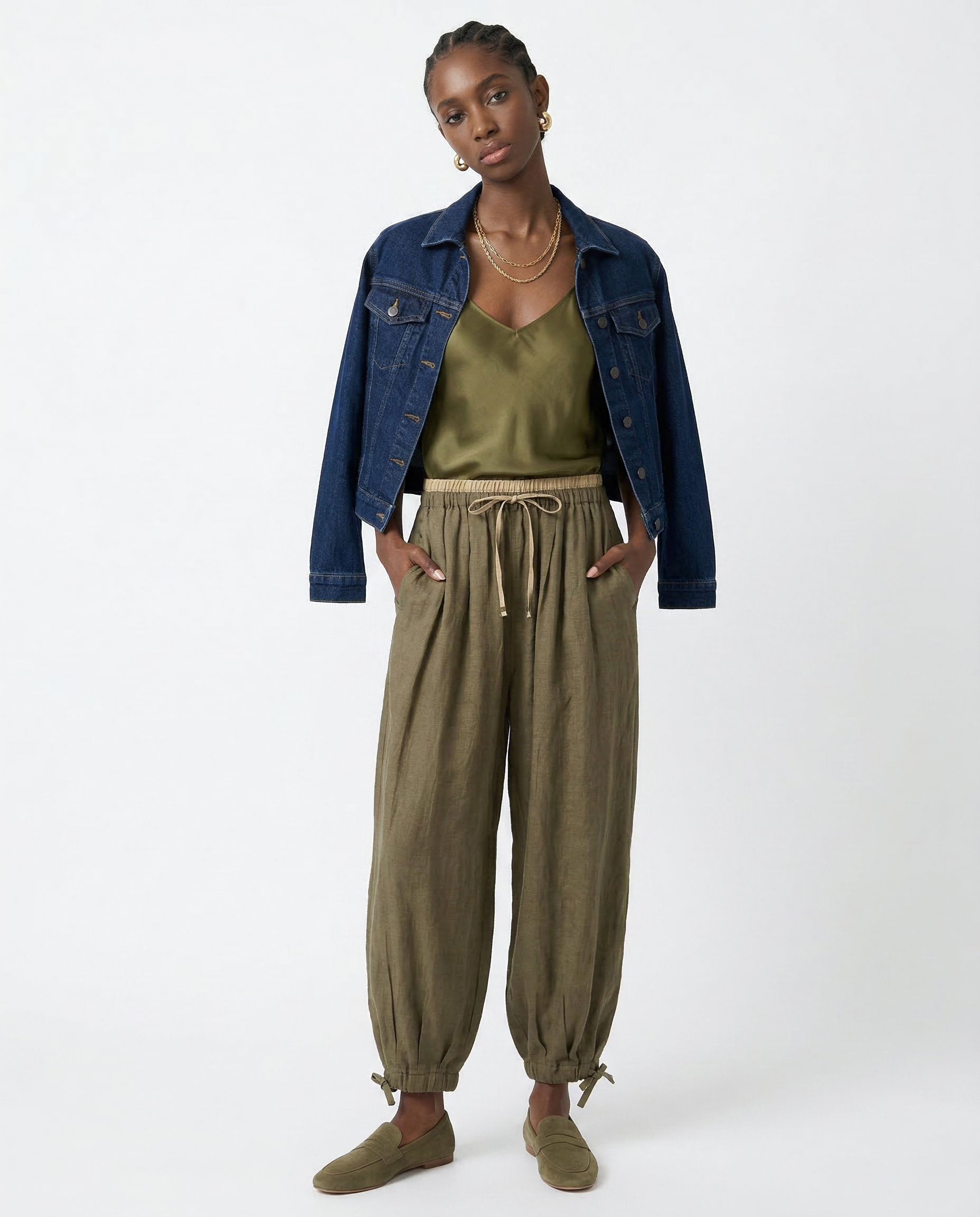 Anna-Berg | Stone High-Waist Wide-Leg Linen Trousers